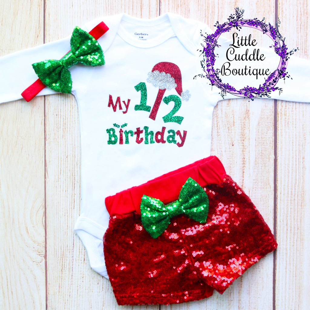 My 1/2 Birthday Christmas Baby Shorts Outfit