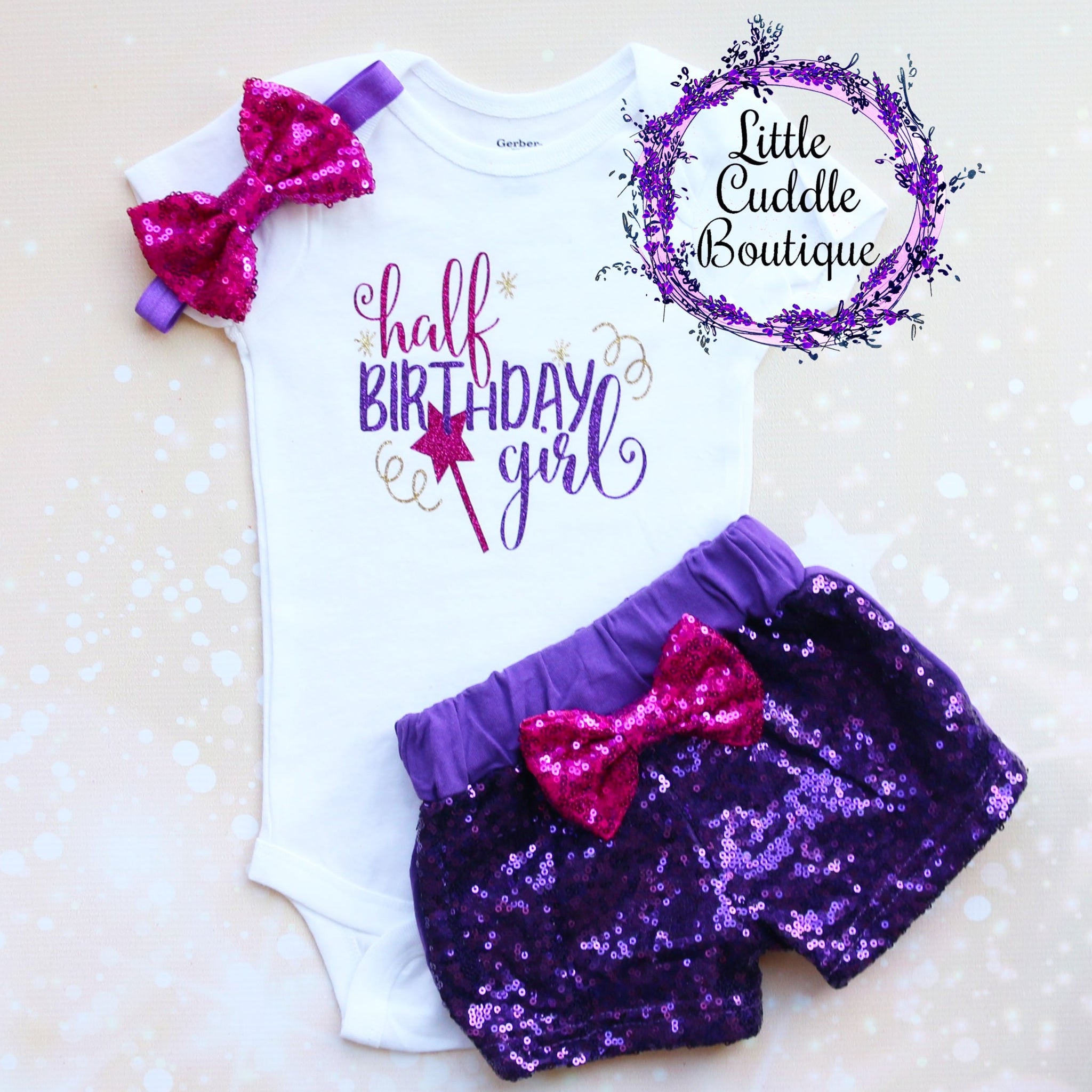 Half Birthday Girl Baby Shorts Outfit-Little Cuddle Boutique Top Only-Short Sleeve / 0-3 Months Half Birthday Girl Baby Shorts Outfit-Little Cuddle Boutique Top Only-Short Sleeve / 0-3 Months