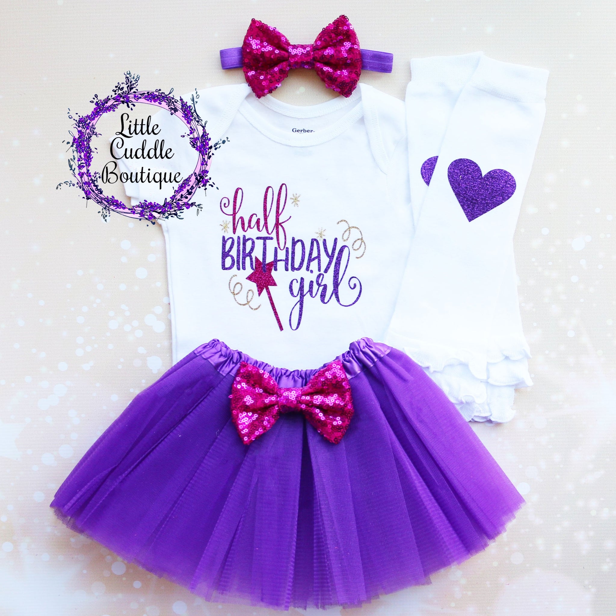Half Birthday Girl Baby Tutu Outfit-Little Cuddle Boutique Top/Tutu/Bow-Long Sleeve / Newborn Half Birthday Girl Baby Tutu Outfit-Little Cuddle Boutique Top/Tutu/Bow-Long Sleeve / Newborn