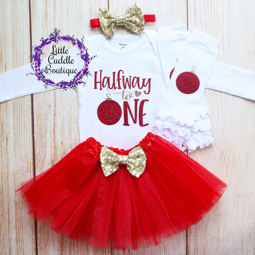 Halfway To One Holiday Baby Tutu Outfit