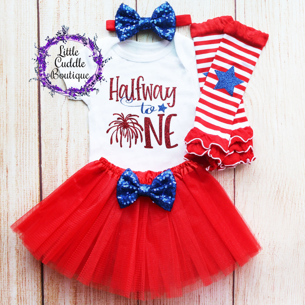 Halfway To One Fourth Of July Baby Tutu Outfit