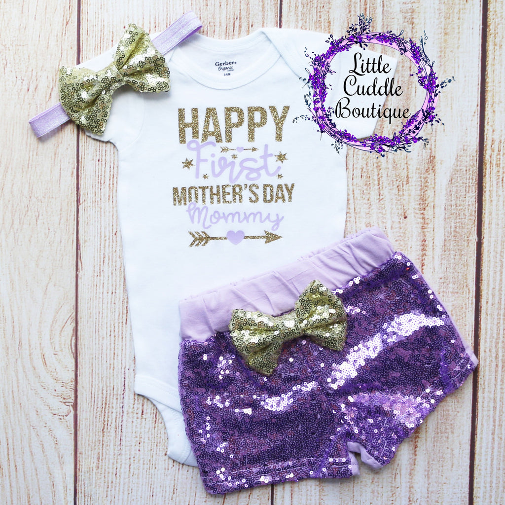 Happy First Mother's Day Baby Shorts Outfit