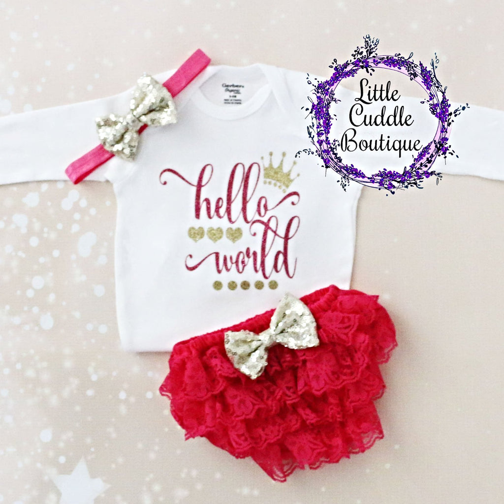 Hello World Baby Outfit Bloomers