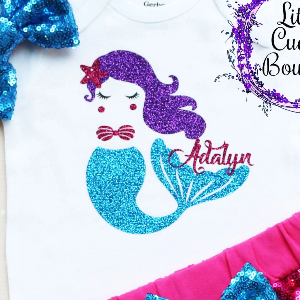 Personalized Mermaid Birthday Shorts Outfit