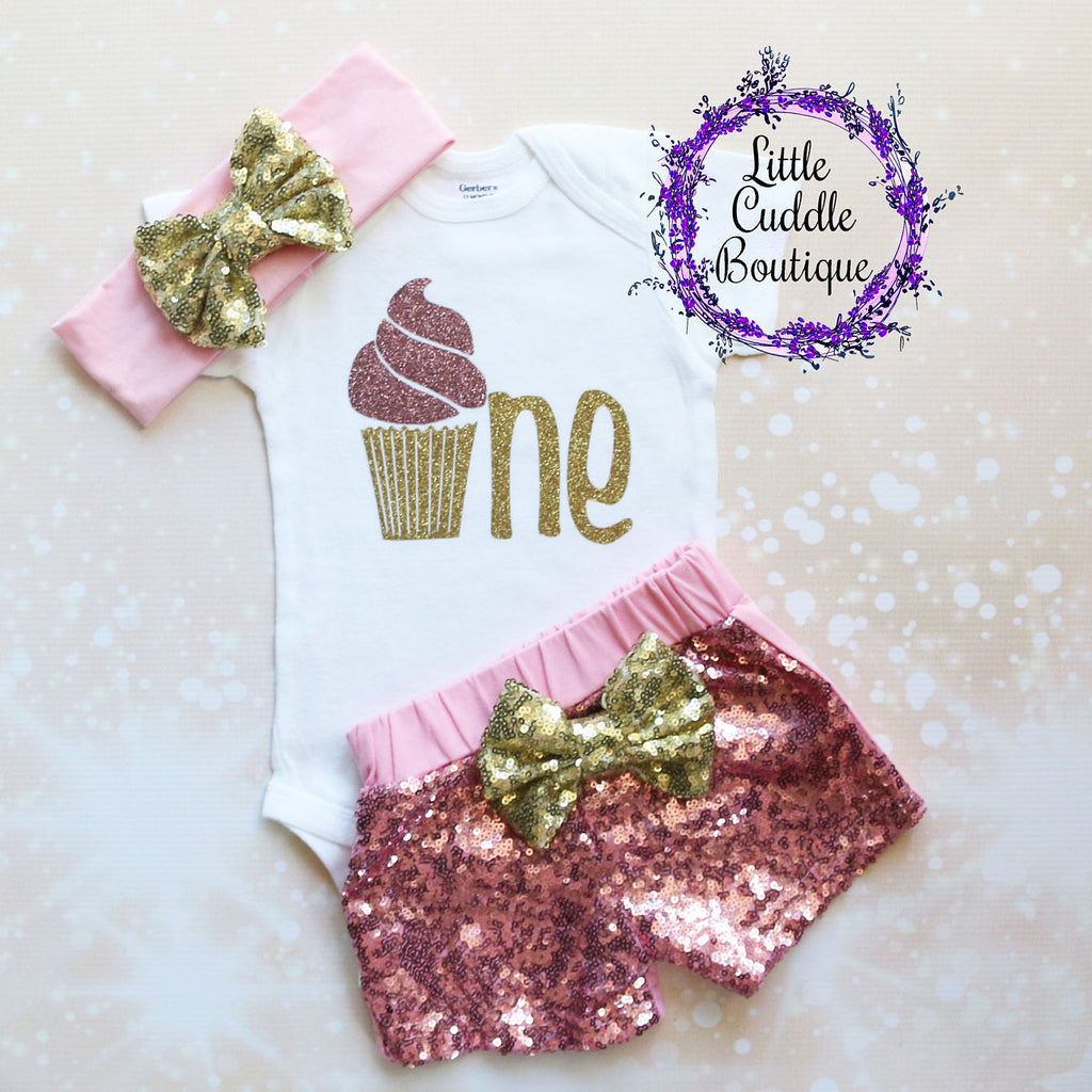 Cupcake First Birthday Shorts Outfit