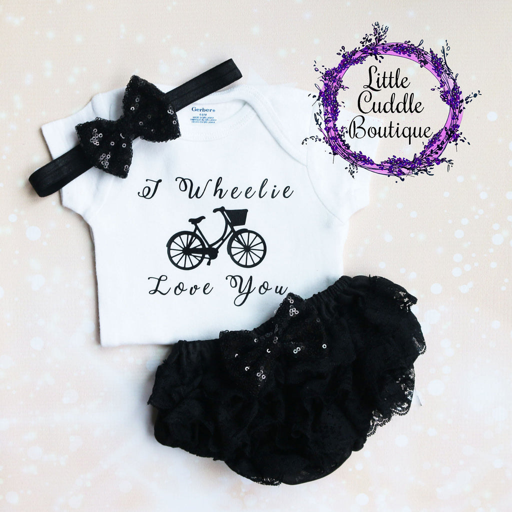 I Wheelie Love You Baby Bloomers Outfit
