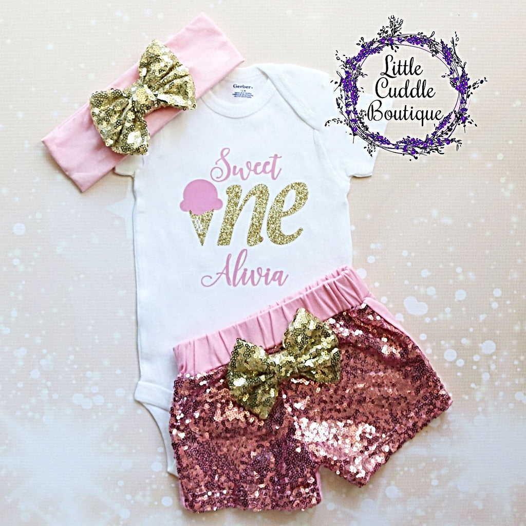 Personalized Ice Cream First Birthday Shorts Outfit