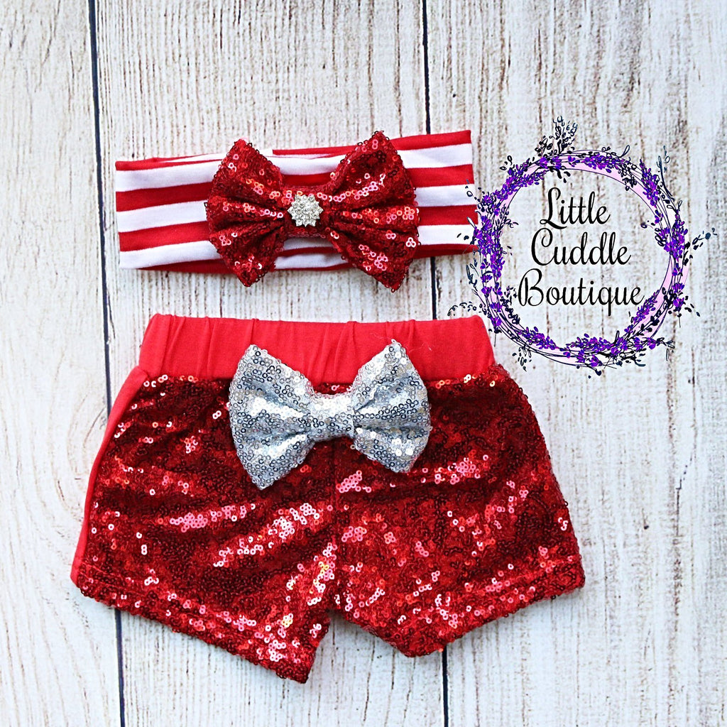 Red Headband/Baby Sequin Shorts