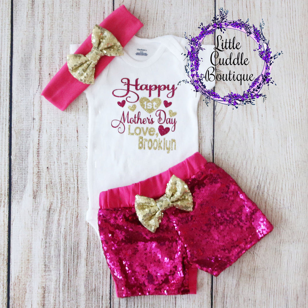 Personalized First Mother's Day Shorts Outfit