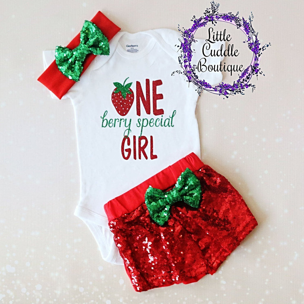 Strawberry First Birthday Shorts Outfit