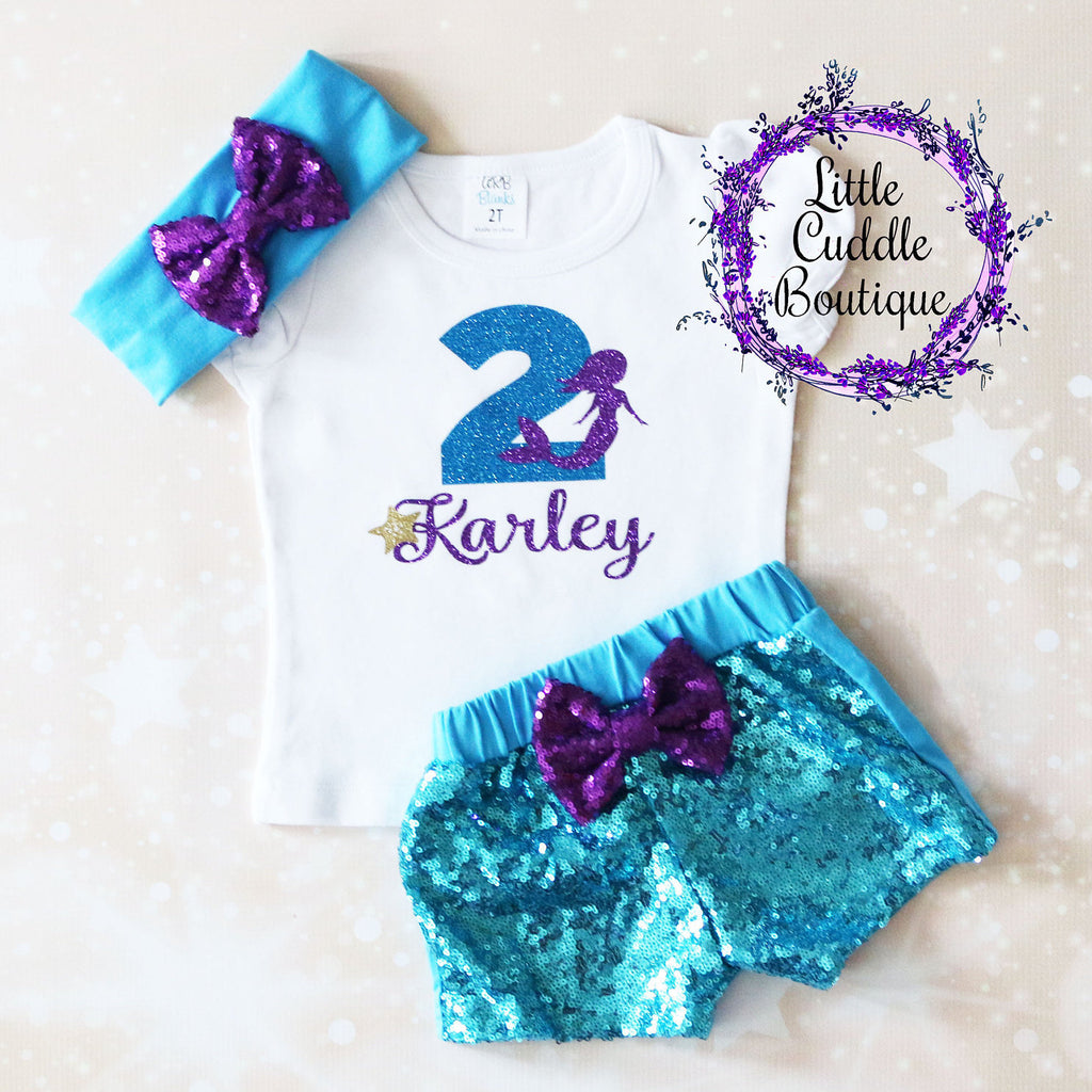 Personalized Toddler Mermaid Shorts Birthday Outfit