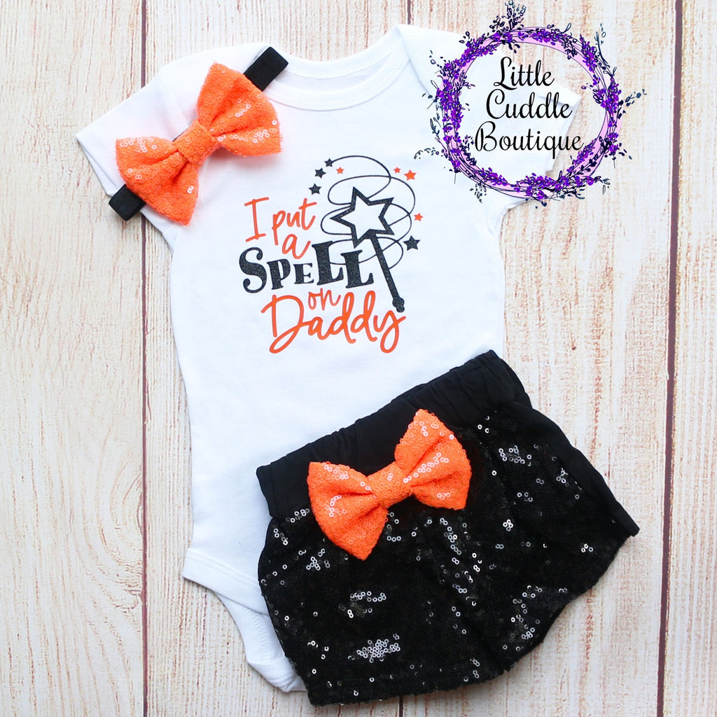 I Put A Spell On Daddy Baby Shorts Outfit