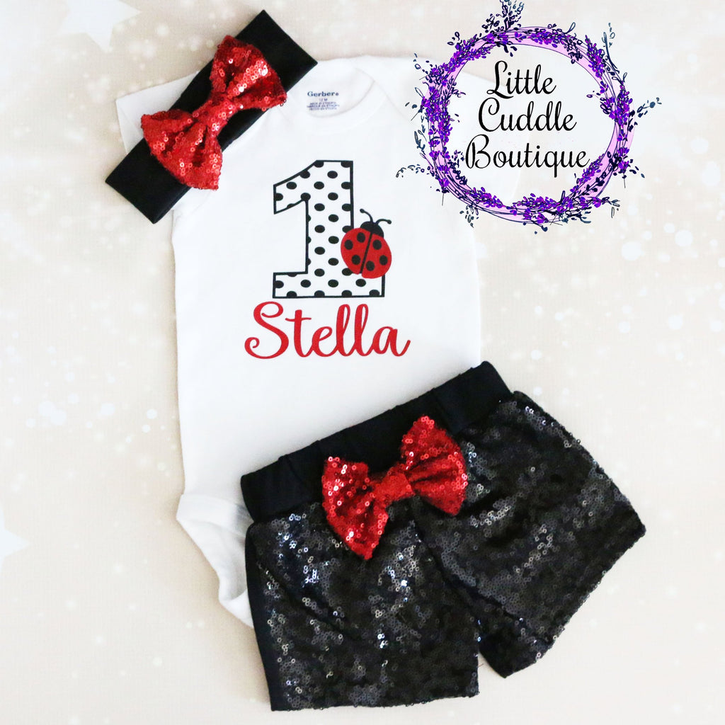 Personalized Ladybug First Birthday Shorts Outfit