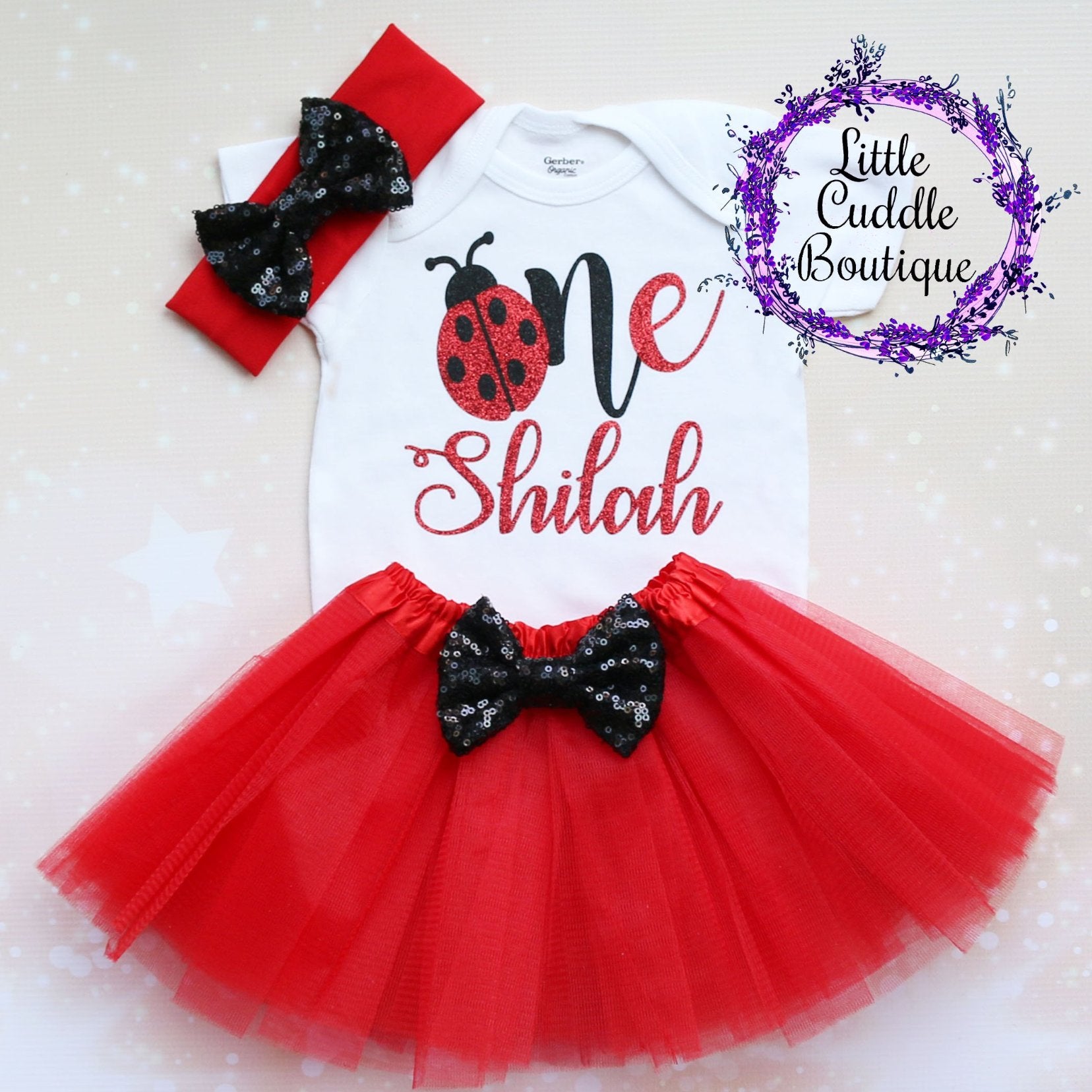 Personalized Ladybug First Birthday Tutu Outfit-Little Cuddle Boutique Complete Outfit-Long Sleeve / 6-9 Months