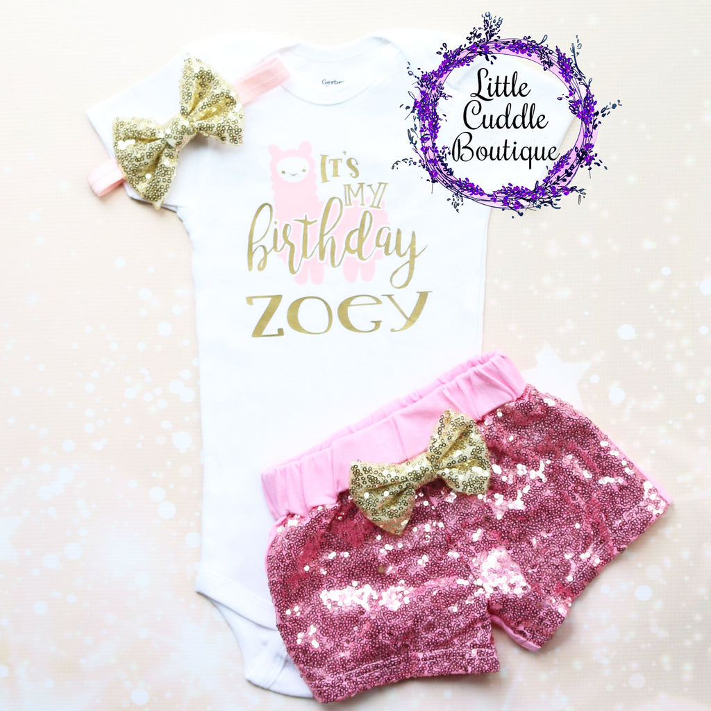 Personalized Llama First Birthday Shorts Outfit