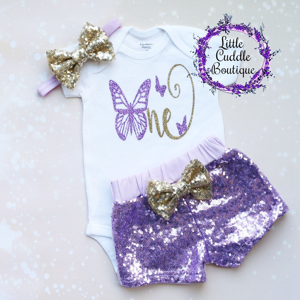 Butterfly First Birthday Shorts Outfit