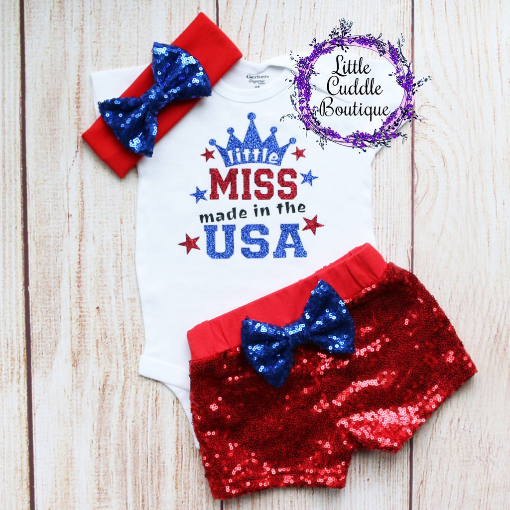 Little Miss Made In The USA Fourth of July Shorts Outfit