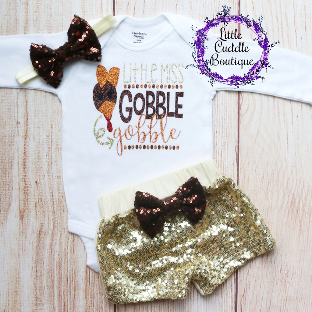 Little Miss Gobble Wobble Baby Shorts Outfit