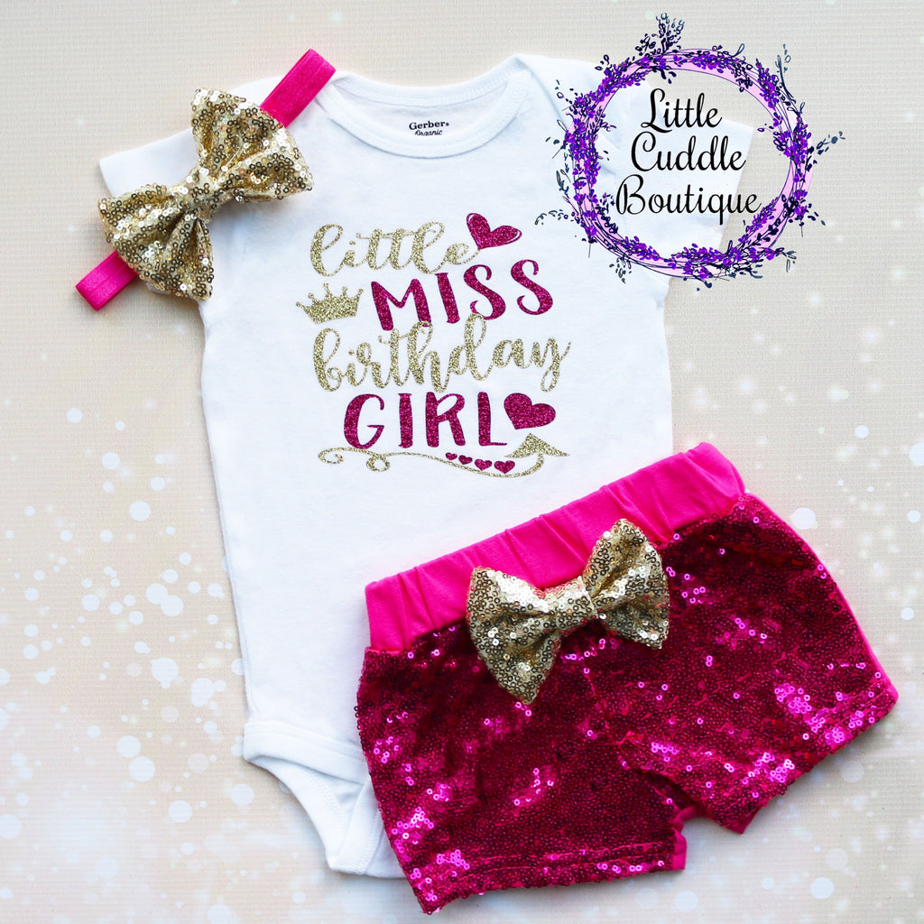 Little Miss Birthday Girl Baby Shorts Outfit