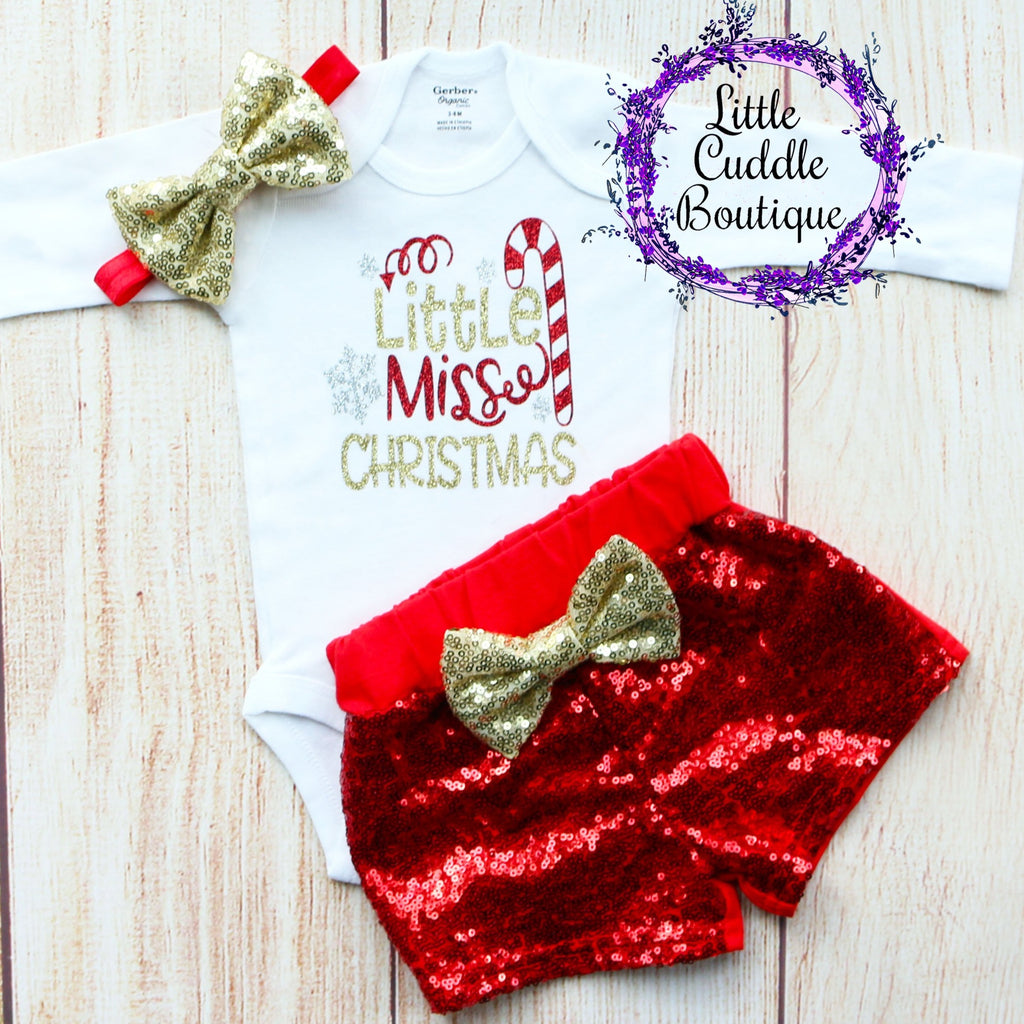 Little Miss Christmas Baby Shorts Outfit