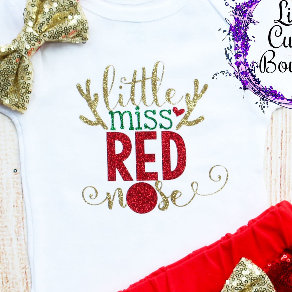 Little Miss Red Nose Christmas Baby Shorts Outfit