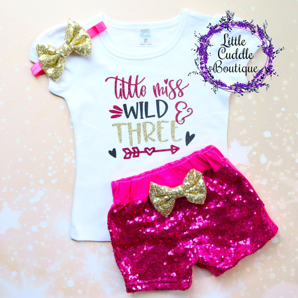 Little Miss Wild And Three Birthday Shorts Outfit