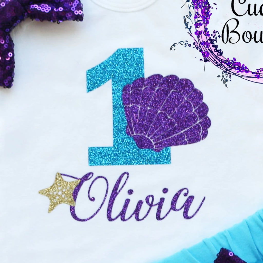 Personalized Seashell/Mermaid First Birthday Shorts Outfit
