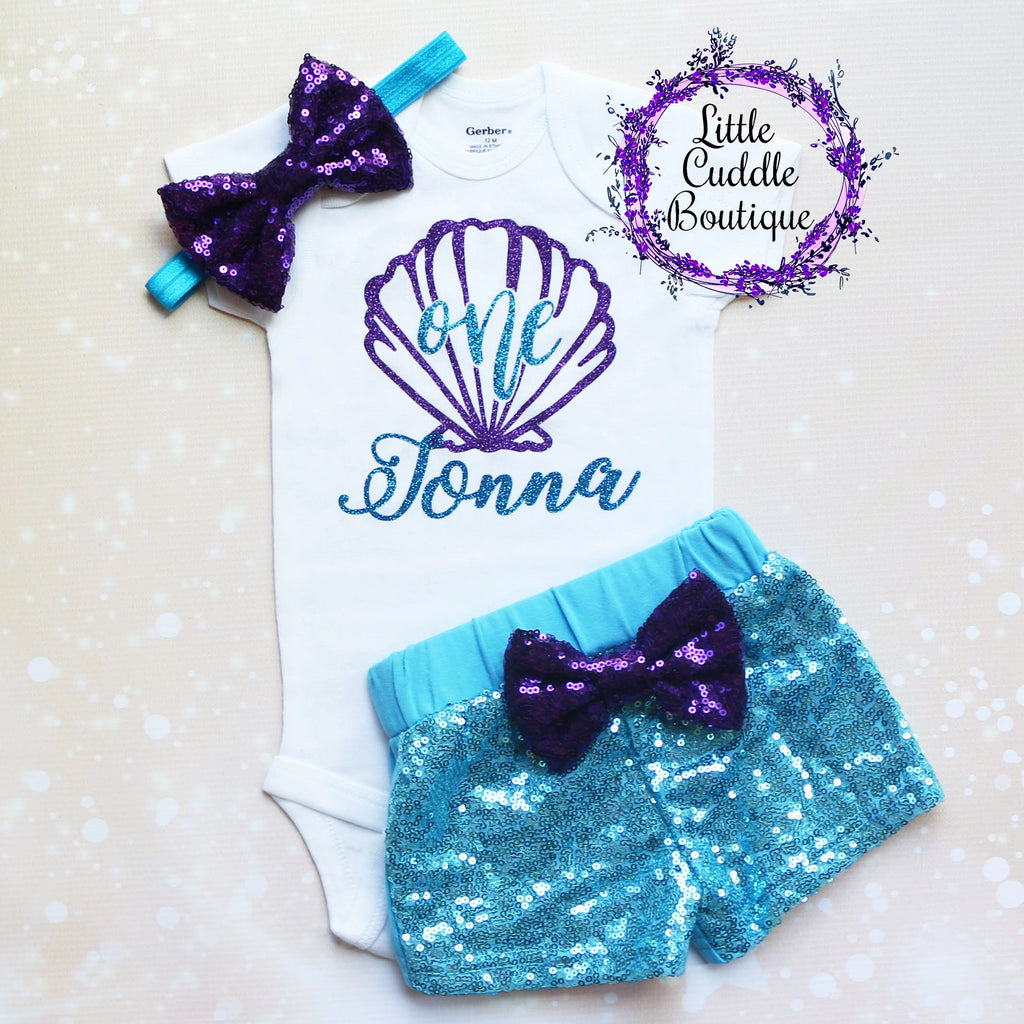 Personalized Seashell/Mermaid Birthday Shorts Outfit