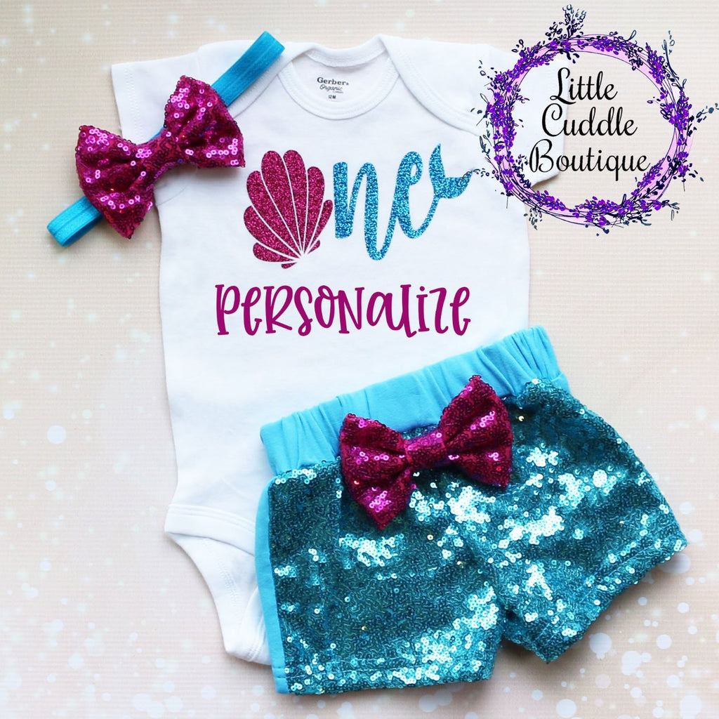 Personalized Seashell Birthday Shorts Outfit