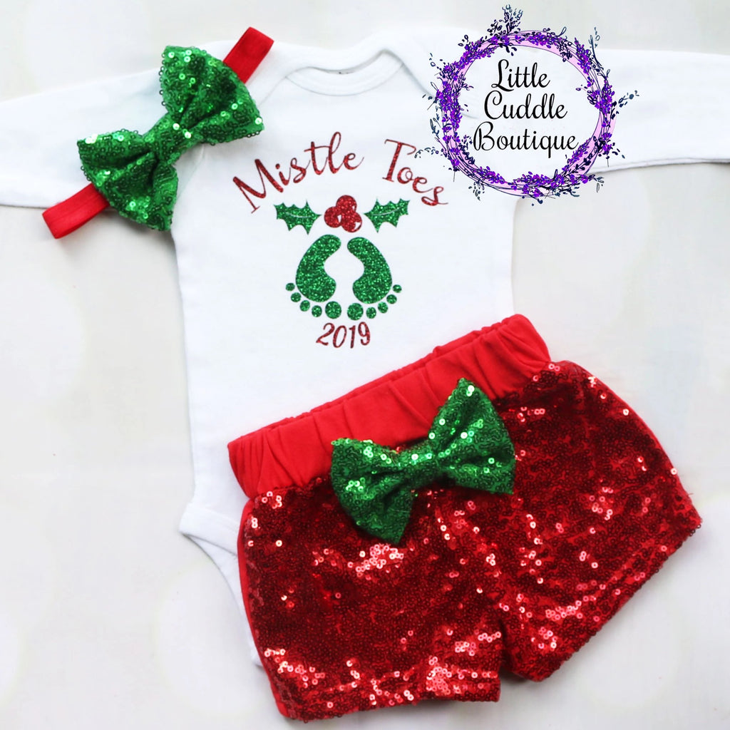 Mistle Toes Christmas Baby Shorts Outfit