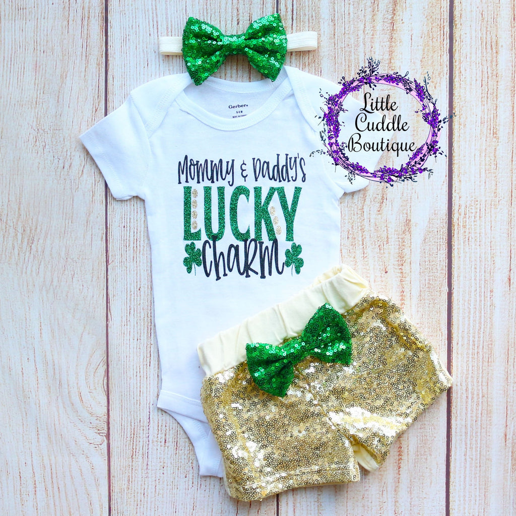 Mommy & Daddy's Lucky Charm Baby Shorts Outfit