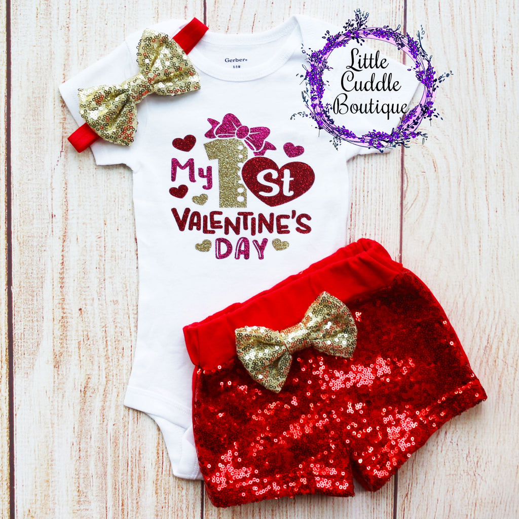 My 1st Valentines Day Baby Shorts Outfit