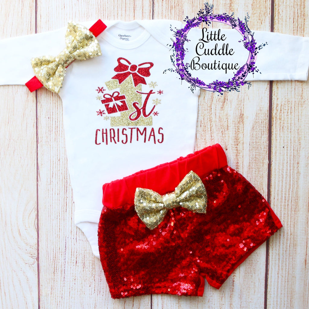 First Christmas Baby Shorts Outfit