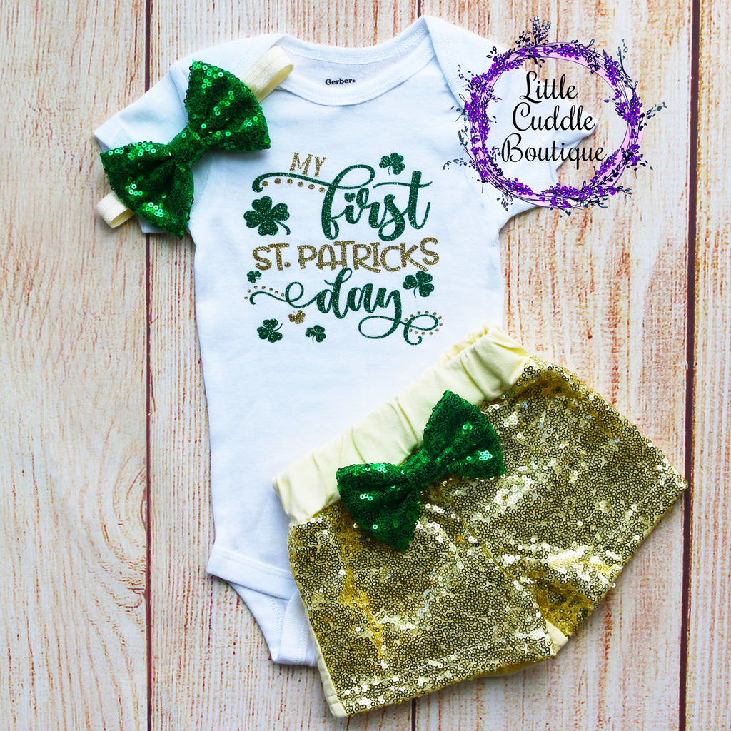 My First St. Patrick's Day Baby Shorts Outfit