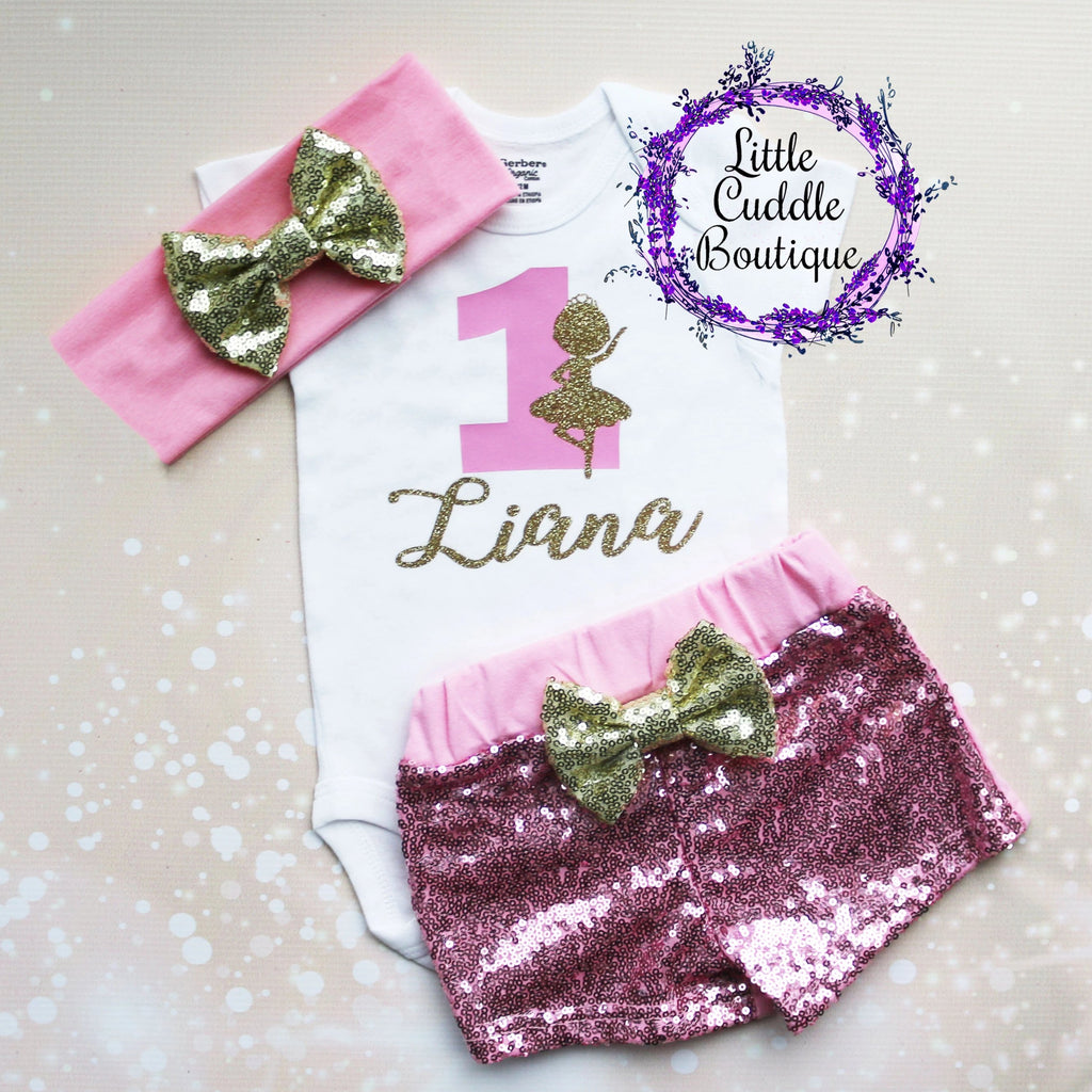 Personalized Ballerina First Birthday Shorts Outfit