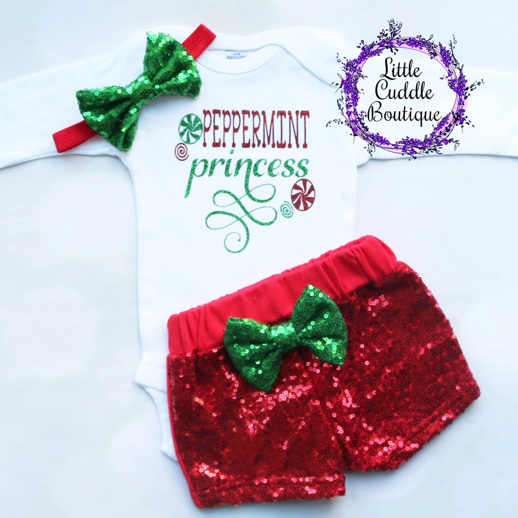 Peppermint Princess Baby Shorts Outfit