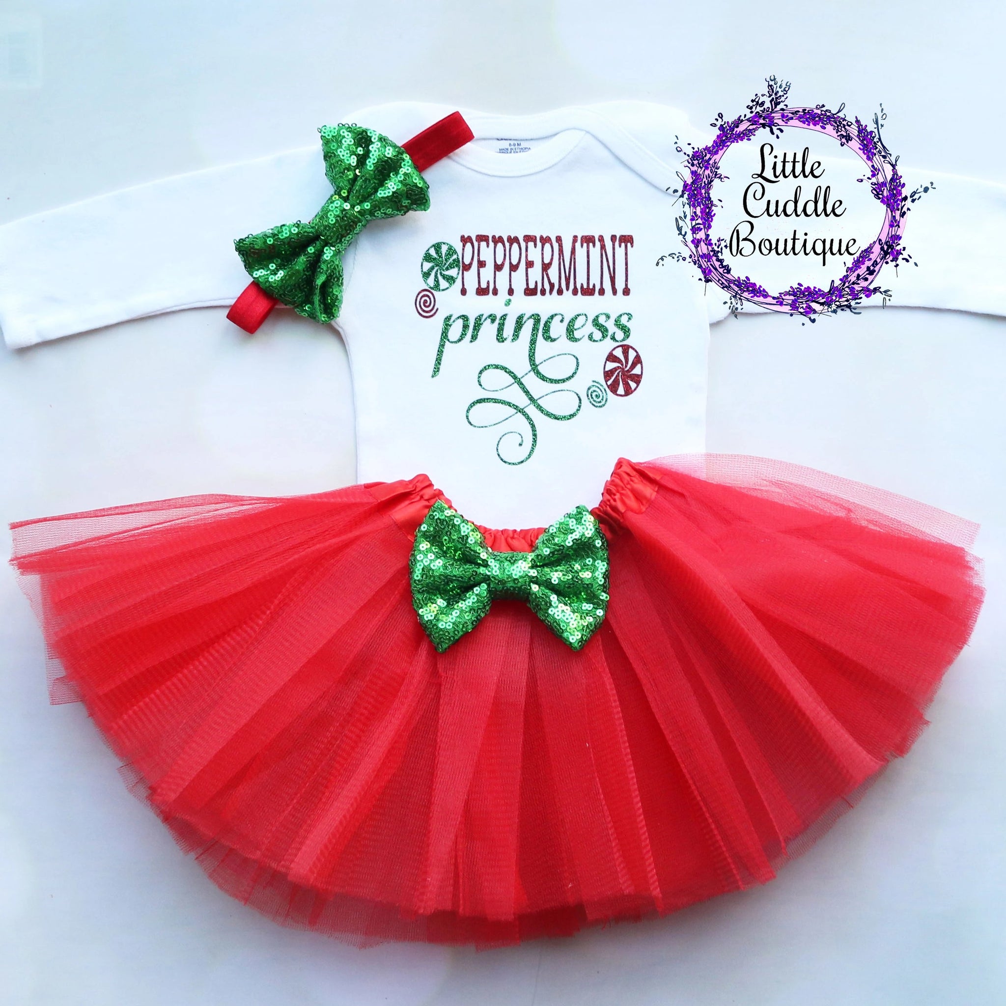 Peppermint Princess Christmas Baby Outfit-Little Cuddle Boutique Peppermint Princess Christmas Baby Outfit-Little Cuddle Boutique