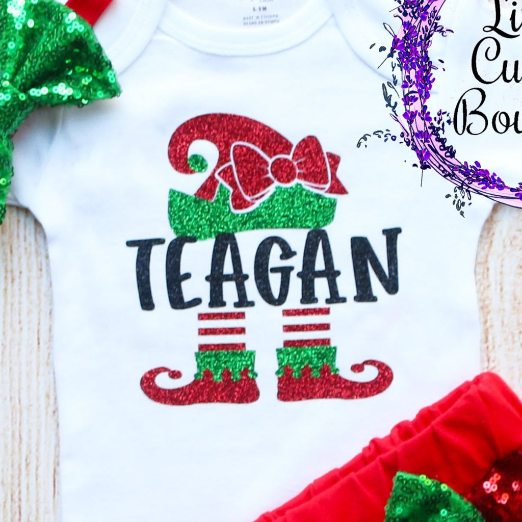 Personalized Elf Christmas Baby Shorts Outfit