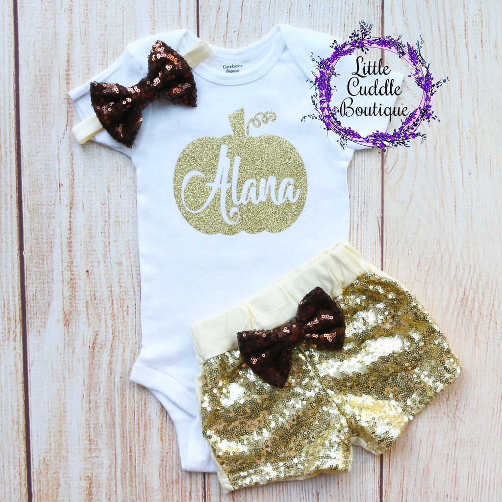 Personalized Pumpkin Thanksgiving Baby Short Outfit