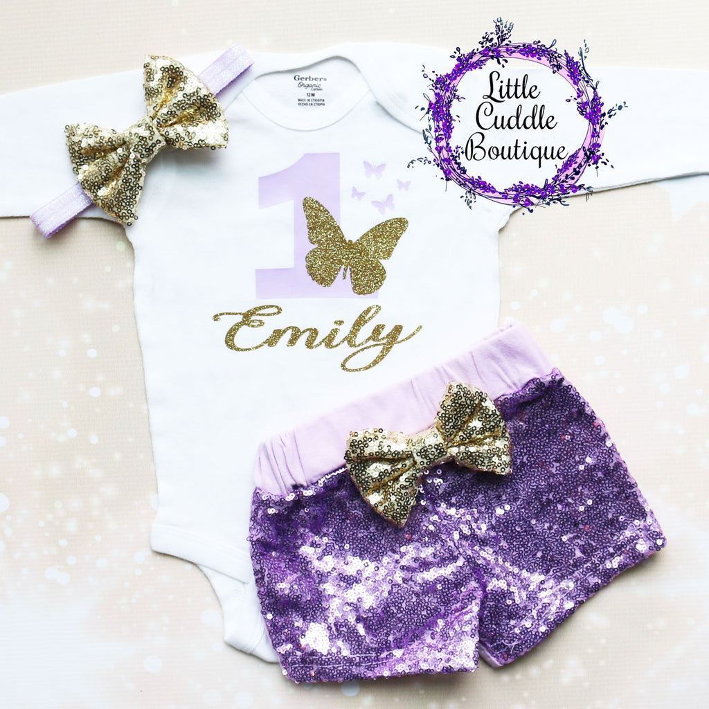 Personalized Butterfly First Birthday Shorts Outfit