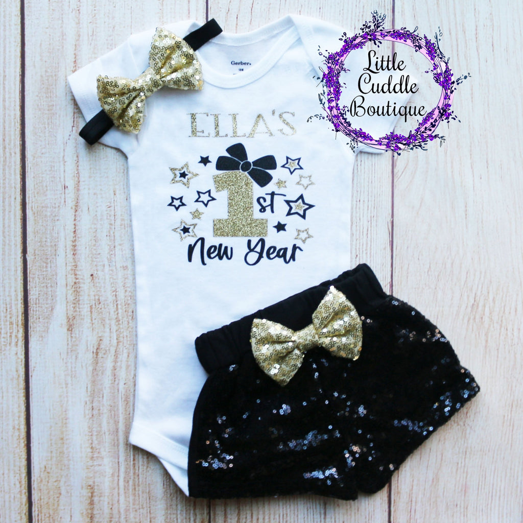 Personalized First New Year's Baby Shorts Outfit