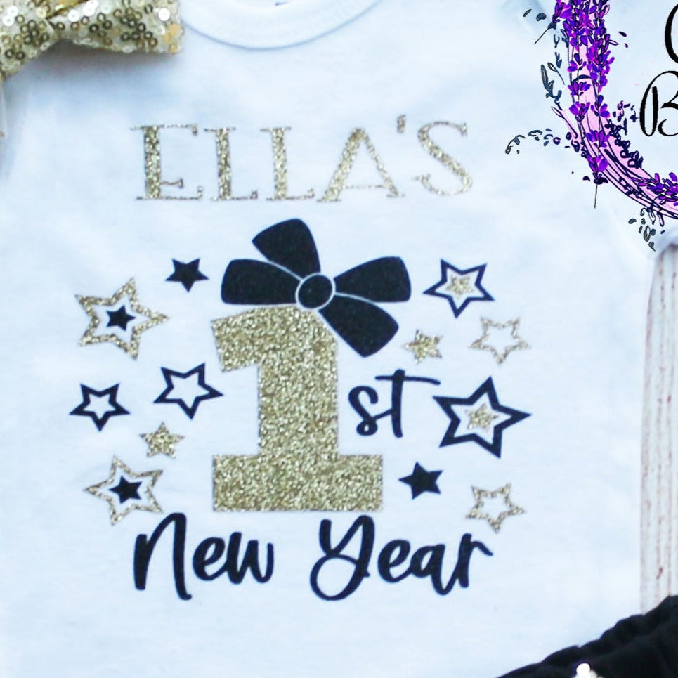 Personalized First New Year's Baby Shorts Outfit