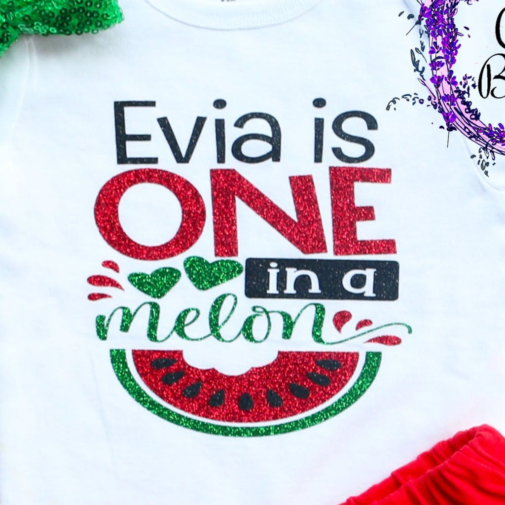 Personalized One in a Melon Baby Shorts Outfit