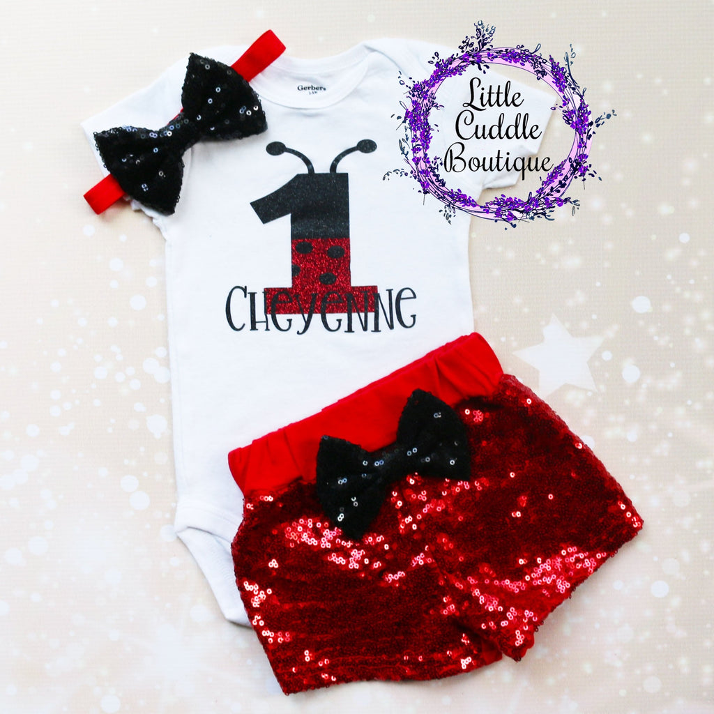Personalized Ladybug First Birthday Shorts Outfit