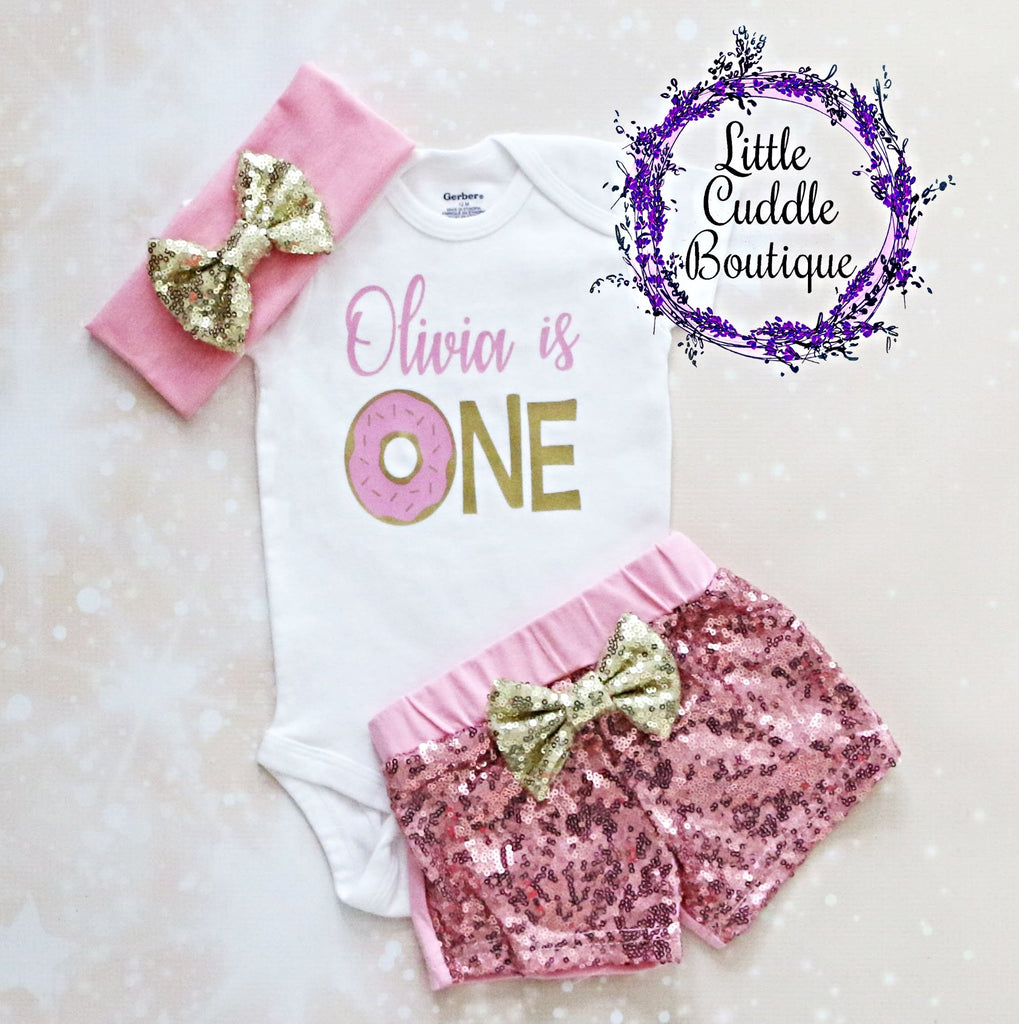 Personalized Donut First Birthday Shorts Outfit