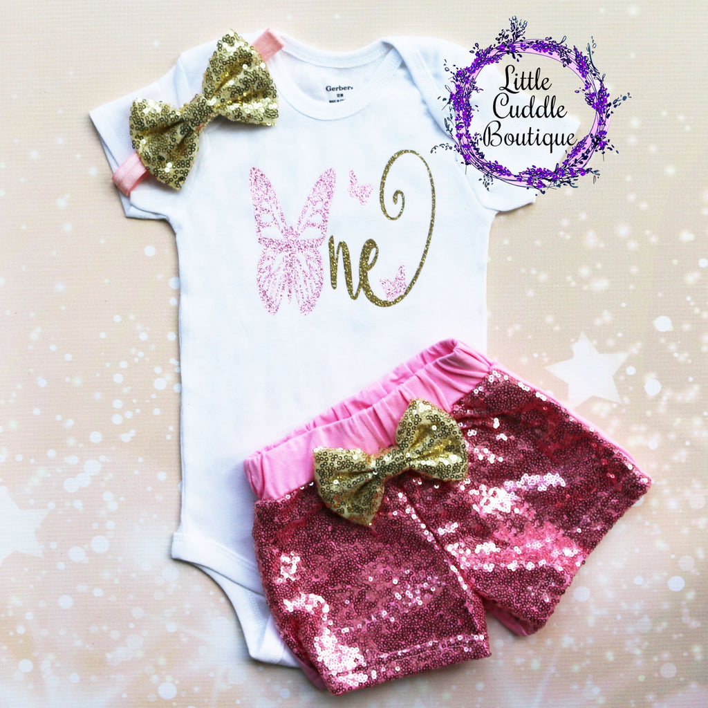 Butterfly First Birthday Shorts Outfit