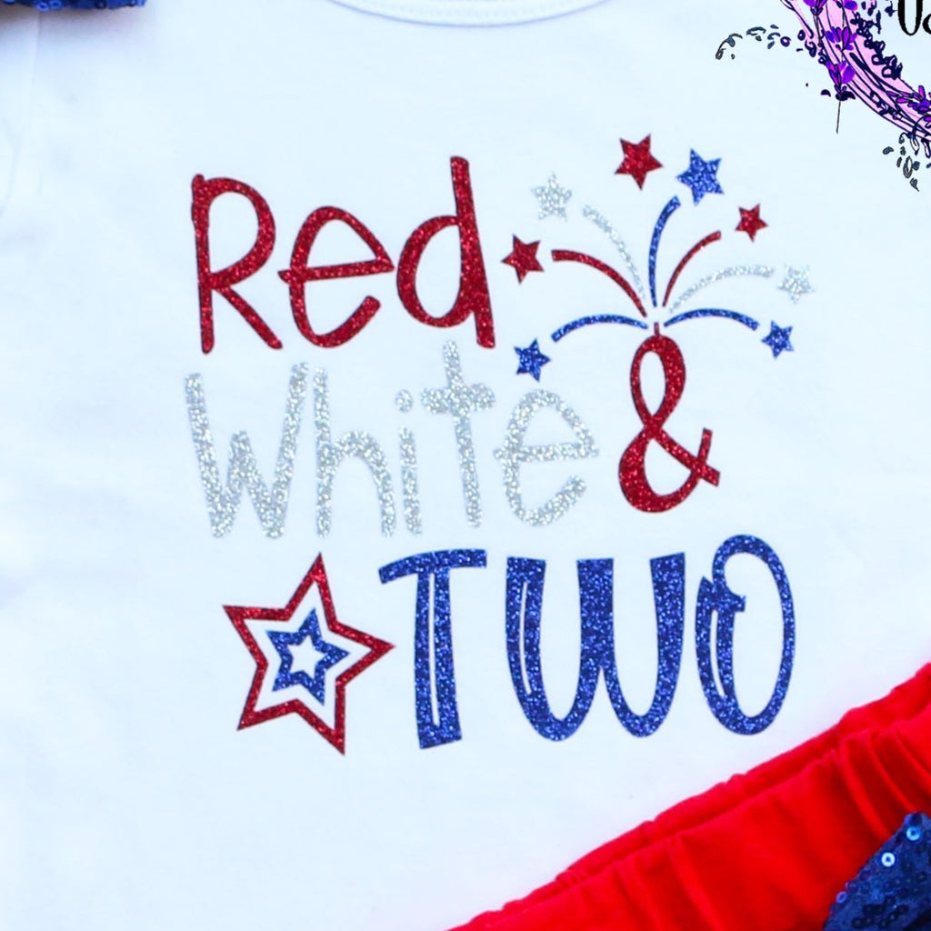 Red White & Two 4th of July Kids Birthday Shorts Outfit