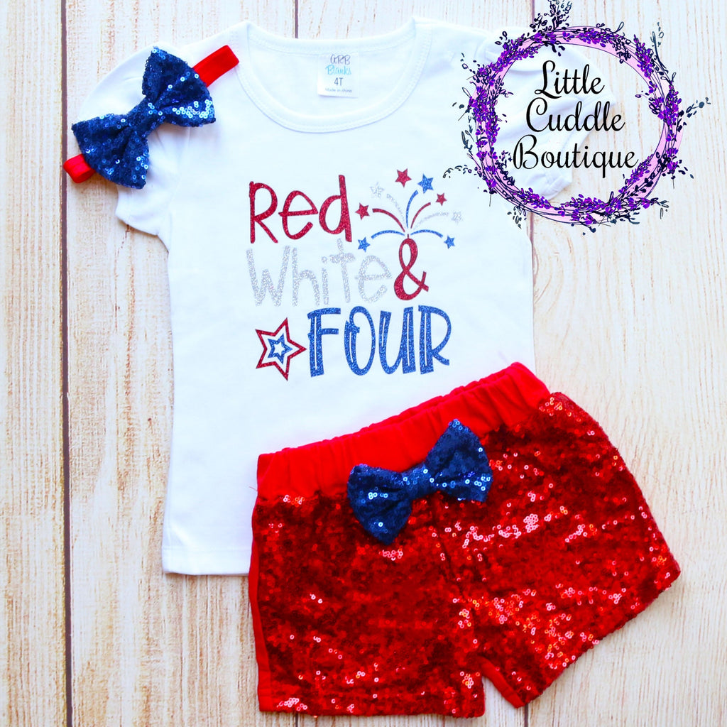 Red White & Four 4th of July Kids Birthday Shorts Outfit