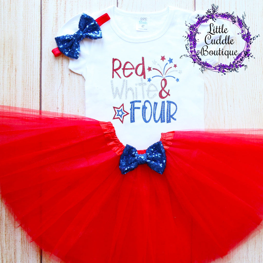 Red White & Four 4th of July Birthday Tutu Outfit