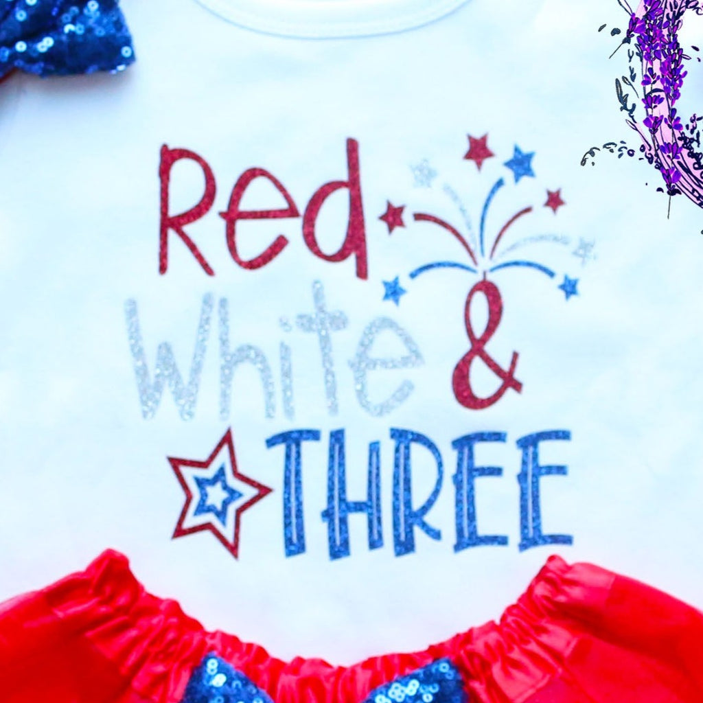 Red White & Three 4th of July Birthday Tutu Outfit